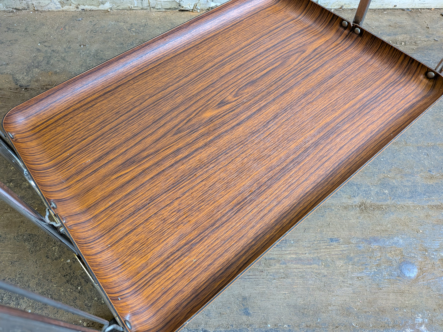 Vintage Retro 1970s Mid Century Modern Formica & Chrome Folding Cocktail Bar Drinks Books Table Trolley.