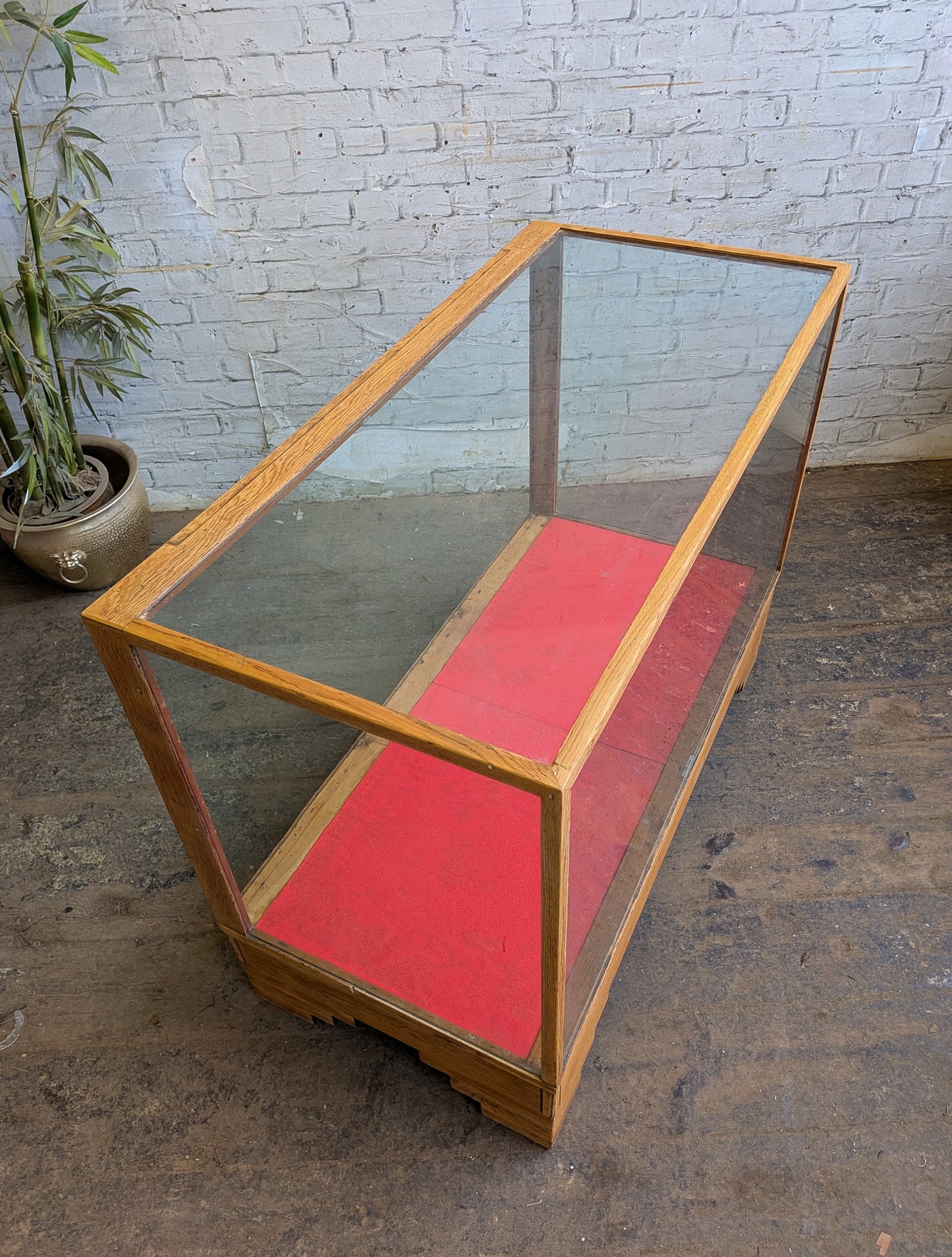 1920s 30s Vintage Art Deco Oak Glazed Haberdashery Shop Display Counter Cabinet