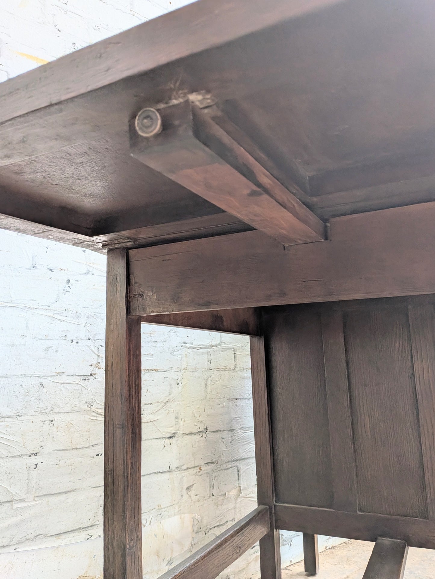 Small Vintage 40s 50s Oak 3 Drawer Extending Industrial Factory Pedestal Desk