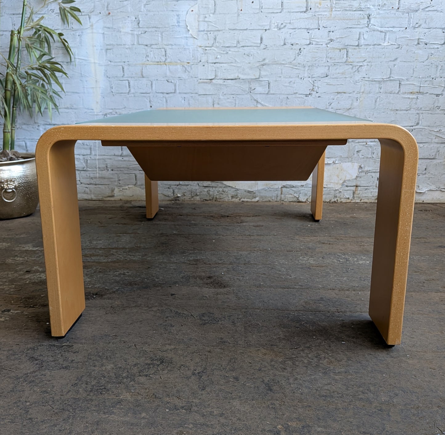 Large Vintage Modernist Style Ekornes Stressless Pegasus Bentwood and Glass Coffee Table with Magazine Rack