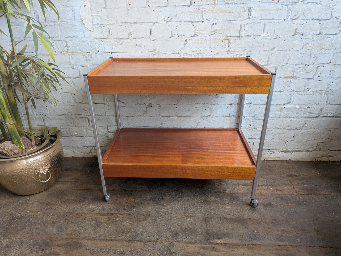 Vintage Mid Century Modern 2 Tier Drinks or Record Player Media Trolley Table
