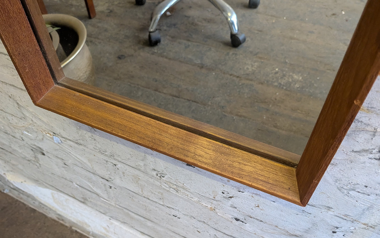 Large Vintage Mid Century Modern Danish Style Teak Wall Mirror