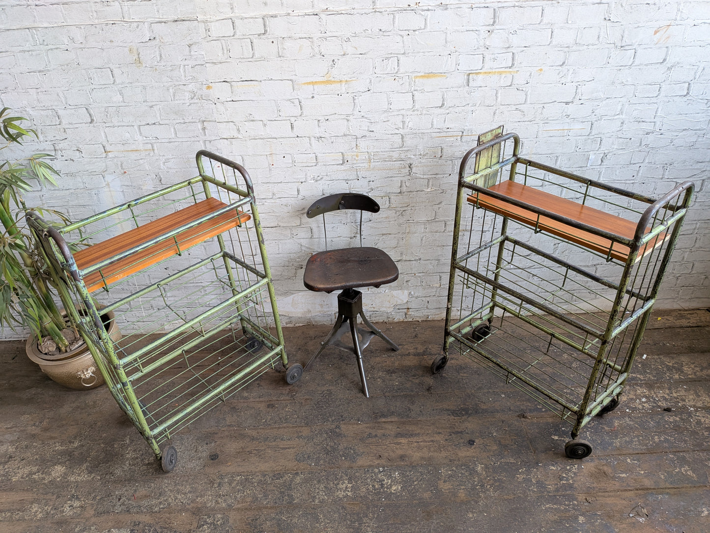 1 x Vintage 50s Mid Century Industrial Factory Steel Book Shelf Shelving Storage Trolley