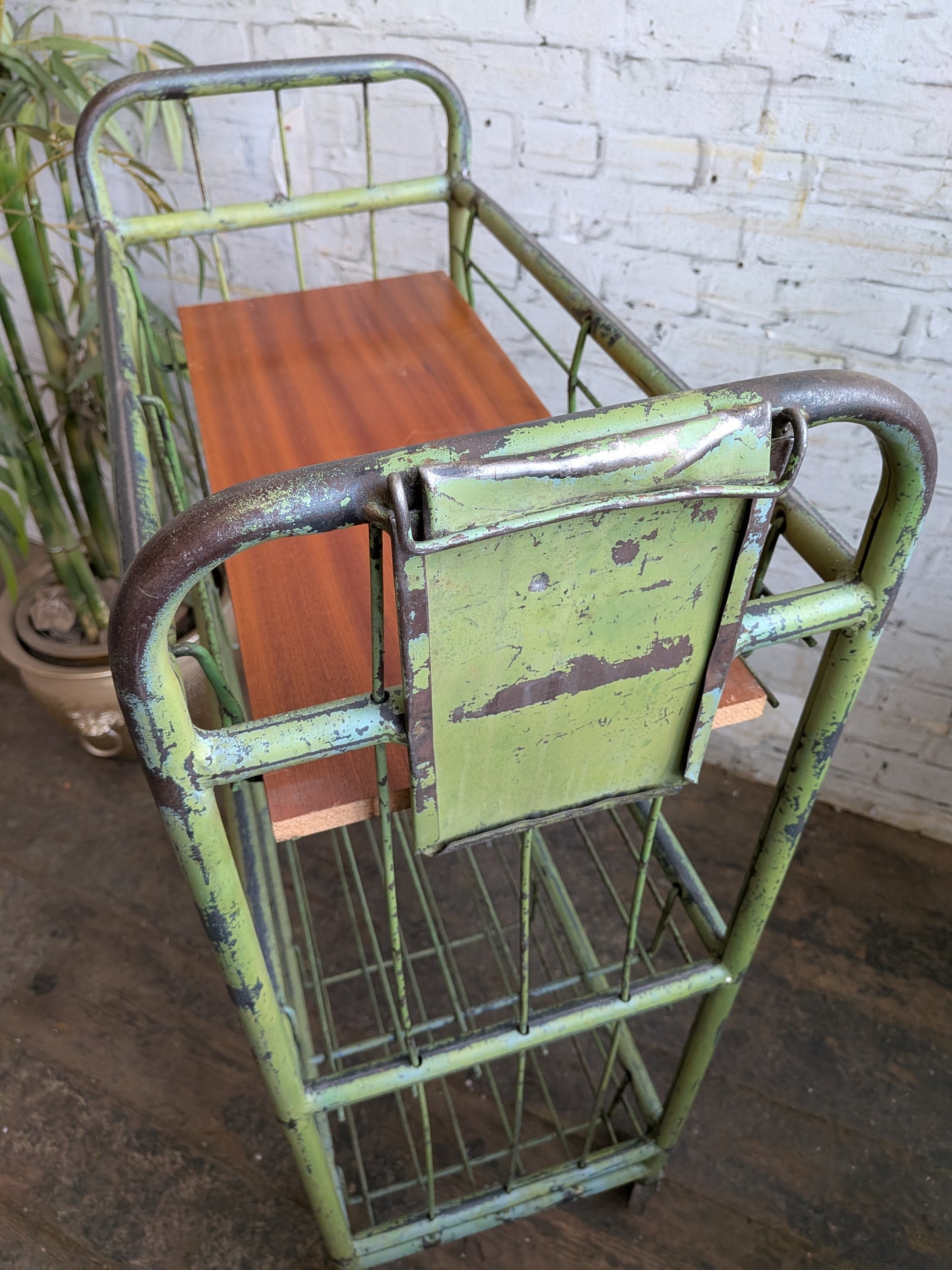 1 x Vintage 50s Mid Century Industrial Factory Steel Book Shelf Shelving Storage Trolley