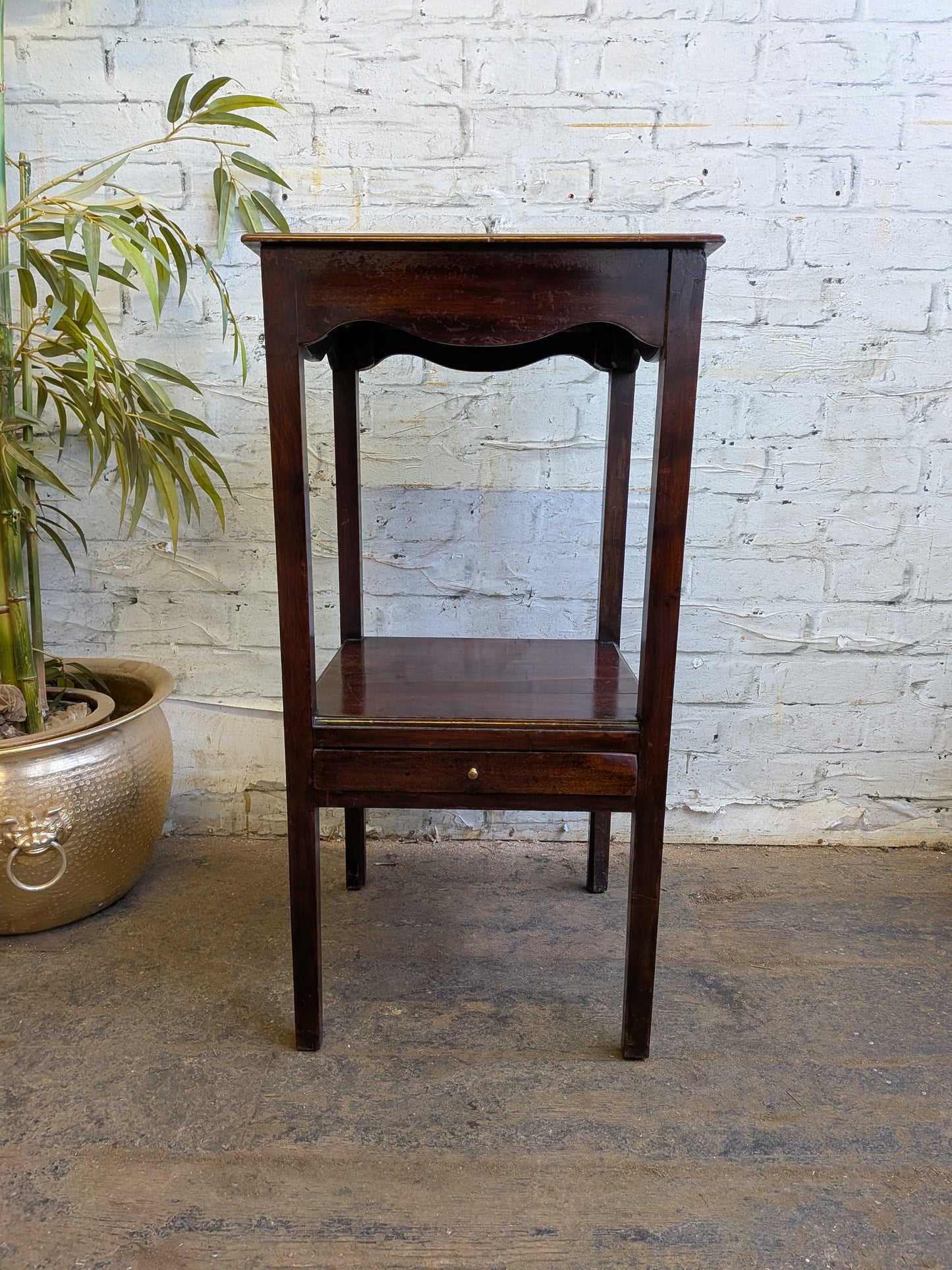 Antique Georgian Mahogany Gents Washstand Bedside Side Plant Table With Drawer