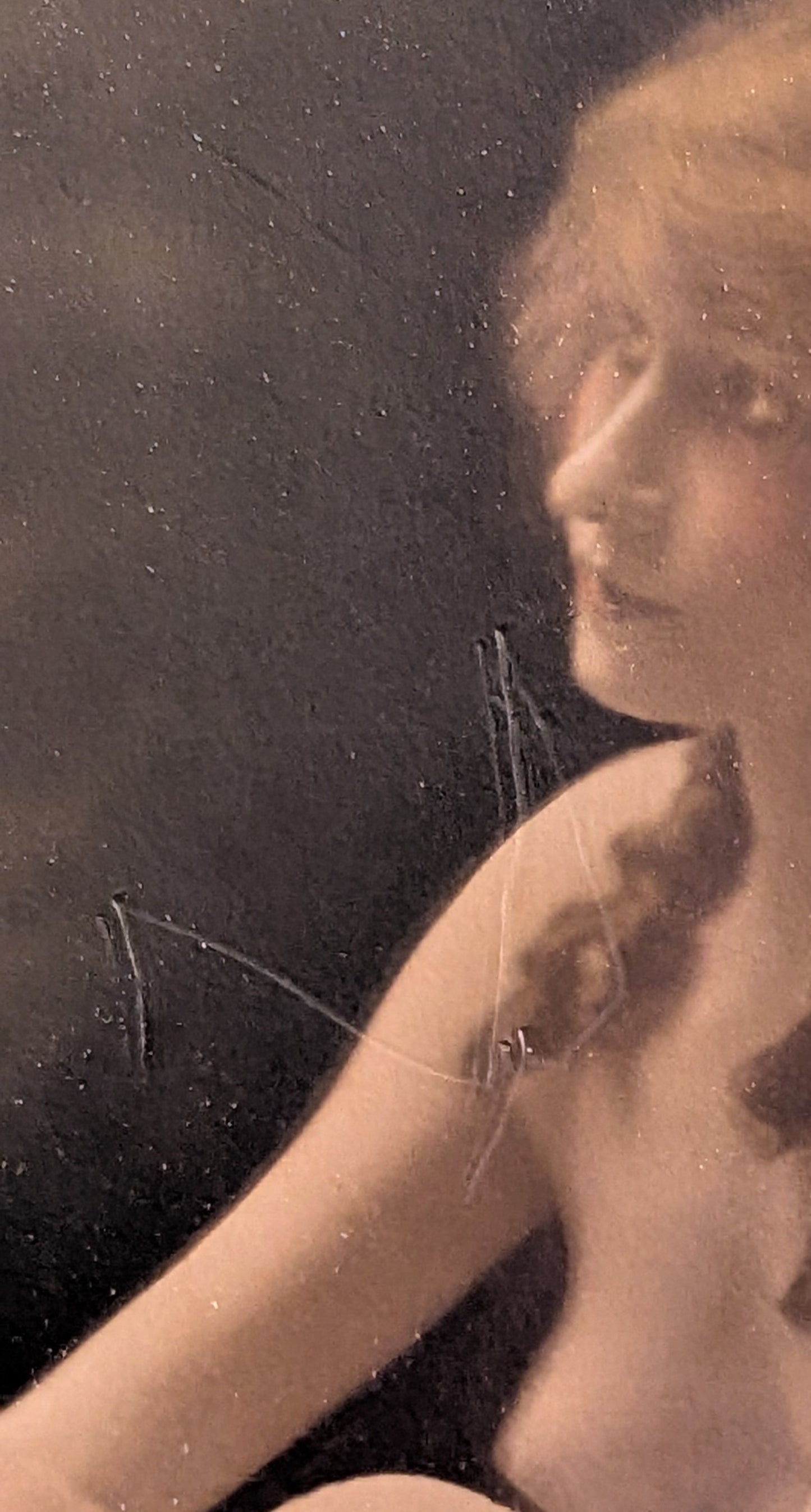 Antique Framed Hand Tinted Erotic Art Nude Seated Female Photograph