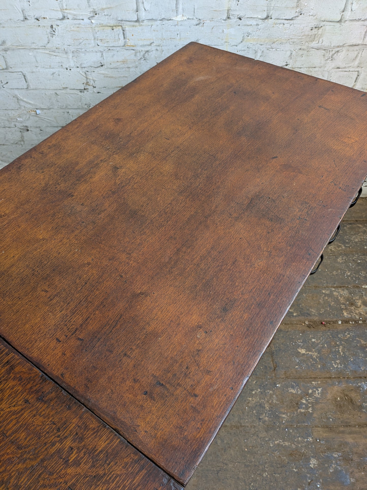 Small Vintage 40s 50s Oak 3 Drawer Extending Industrial Factory Pedestal Desk
