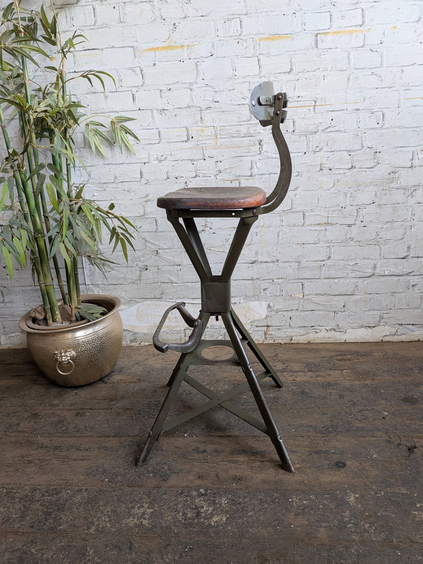 1 x Rare Vtg 30s 40s Art Deco Evertaut Industrial Metal High Chair with Footrest
