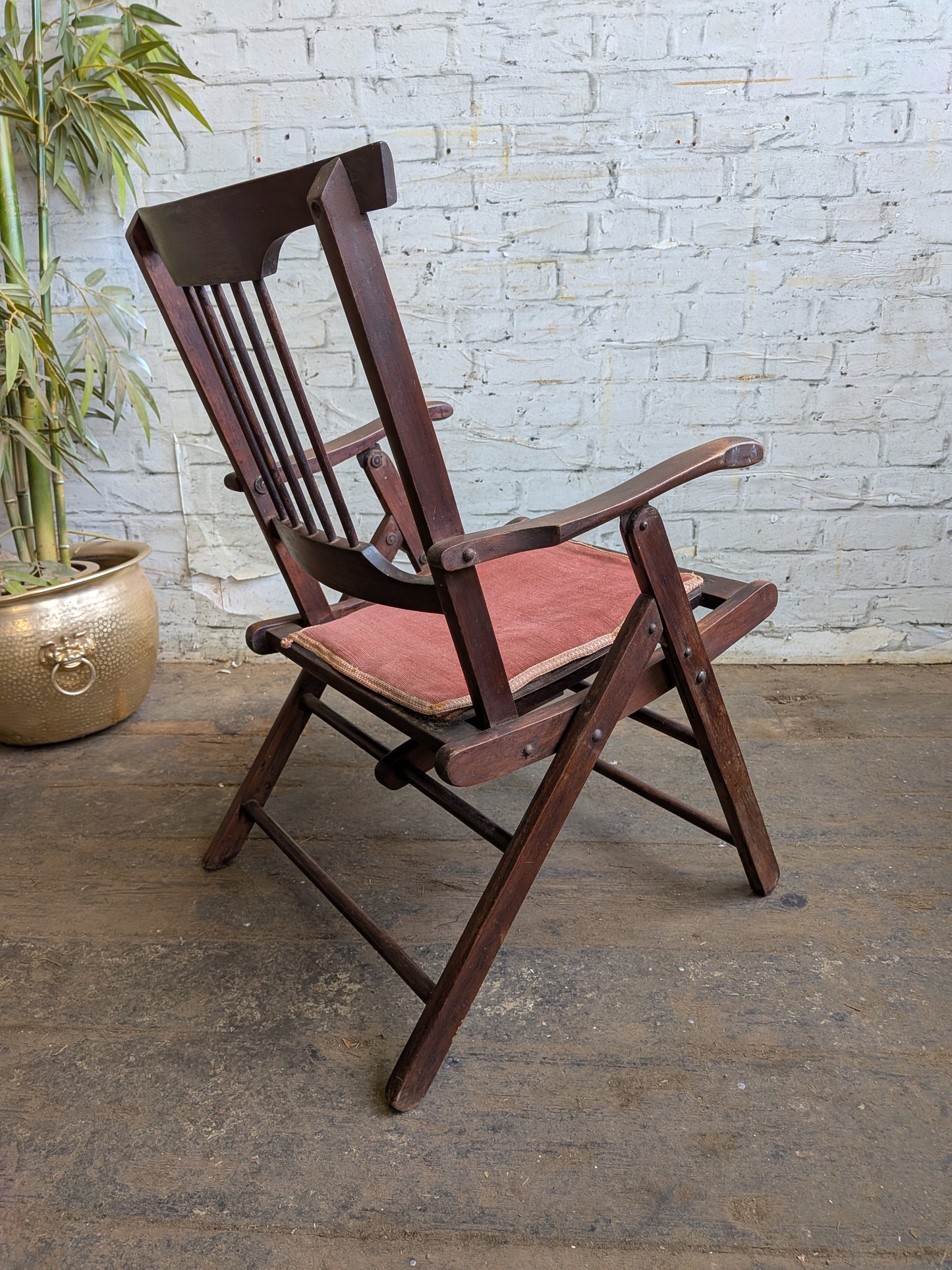 Antique Edwardian Campaign Style Mahogany Folding Chair Hall Bedroom Armchair