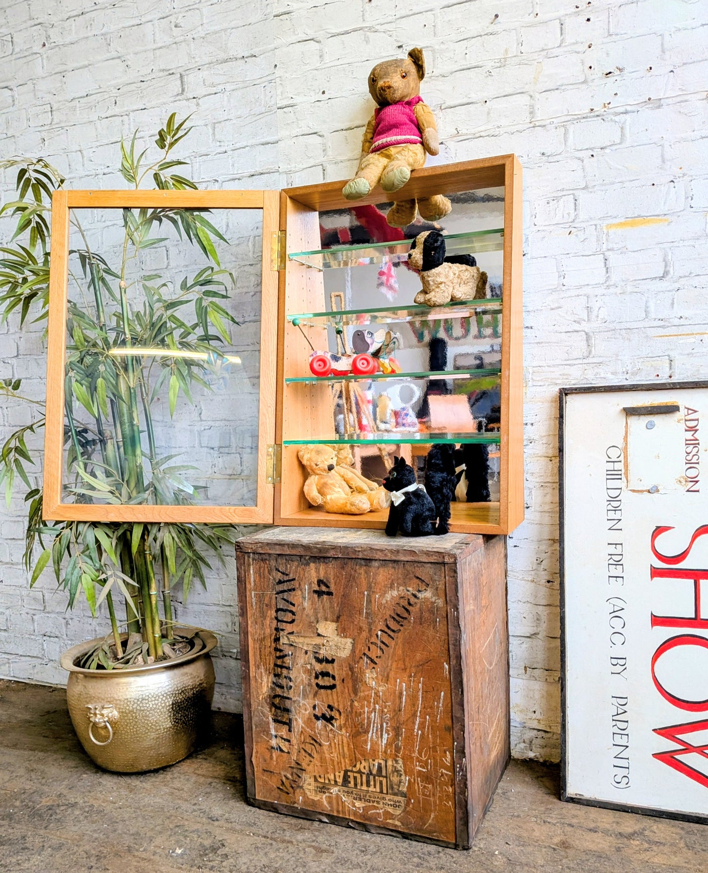 Vintage Retro Oak 4 Shelf Shop Haberdashery Table Top Display Shelving Unit.