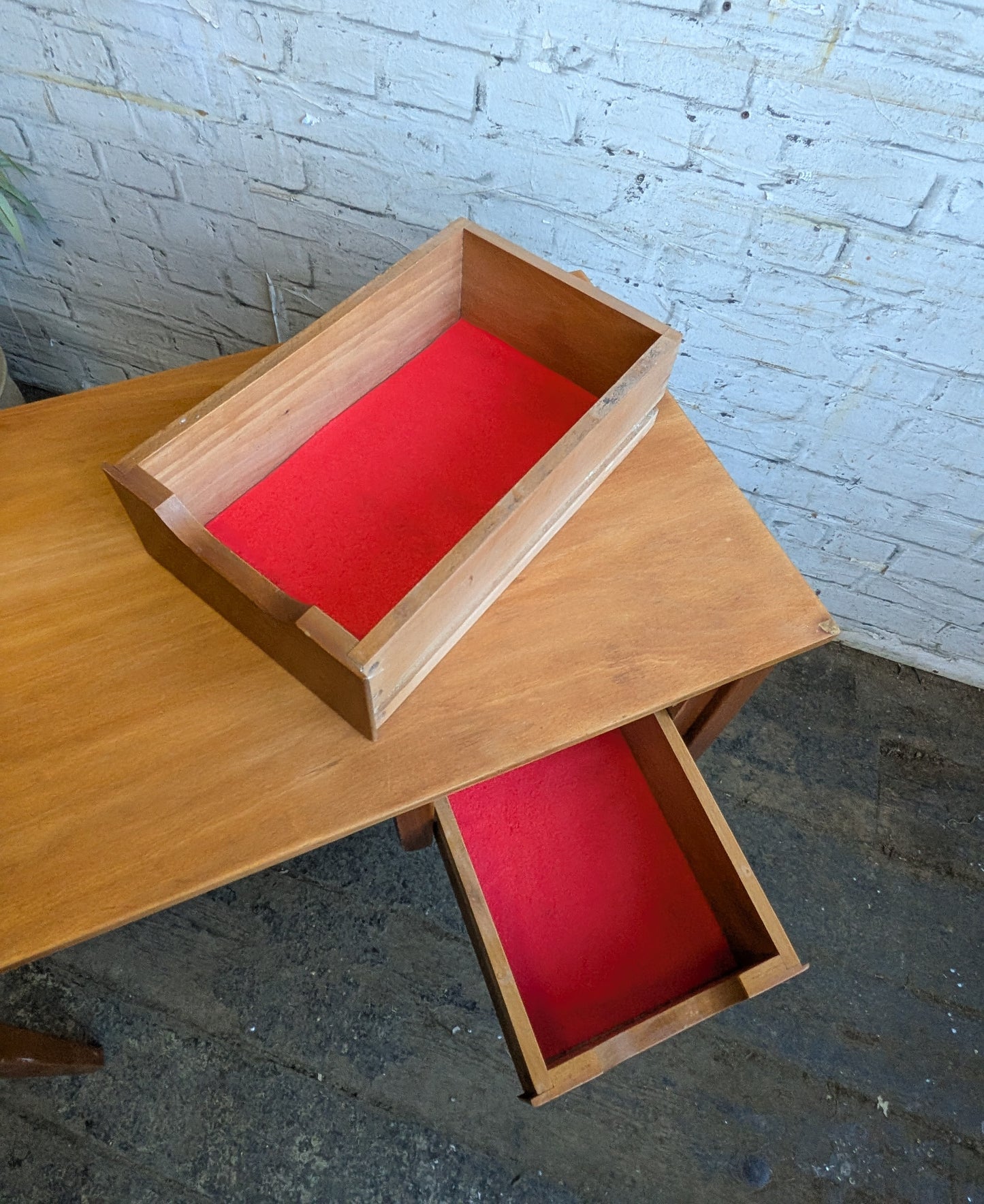 Small Vintage 1960s Mid Century Modern 2 Drawer Desk with Matching Chair