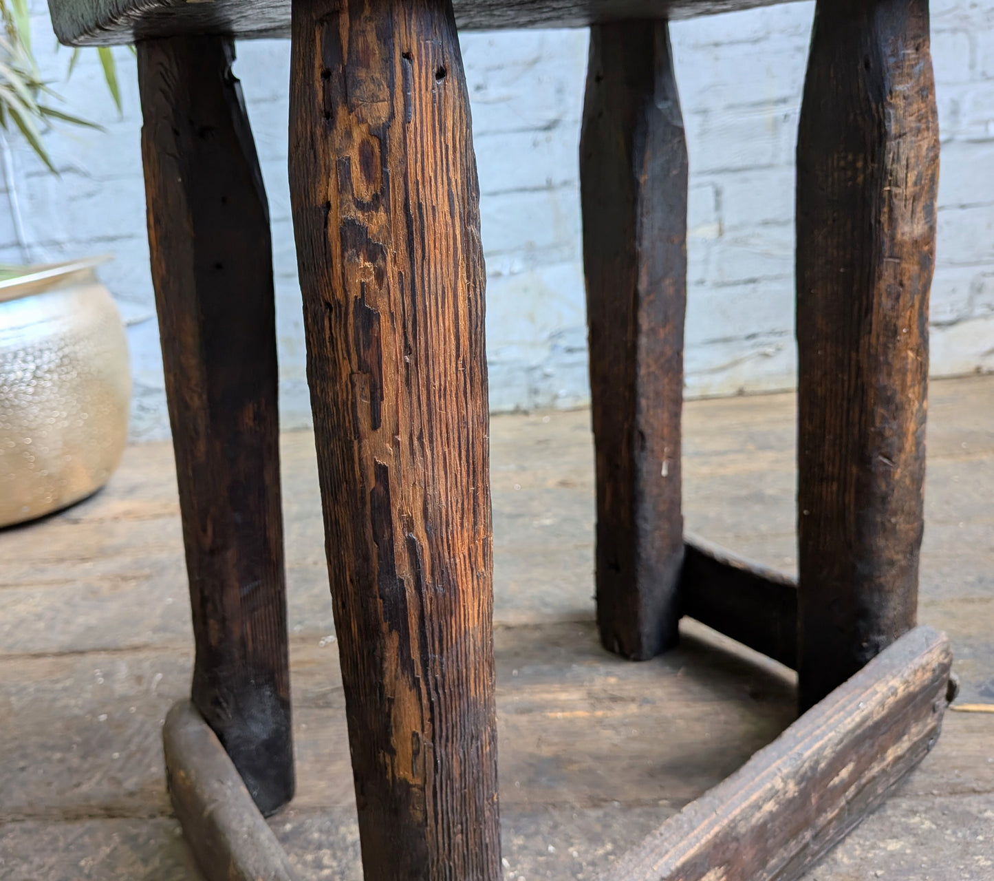 Scarce Antique Primitive Folk Art Industrial Cutlers Style Factory Work Stool