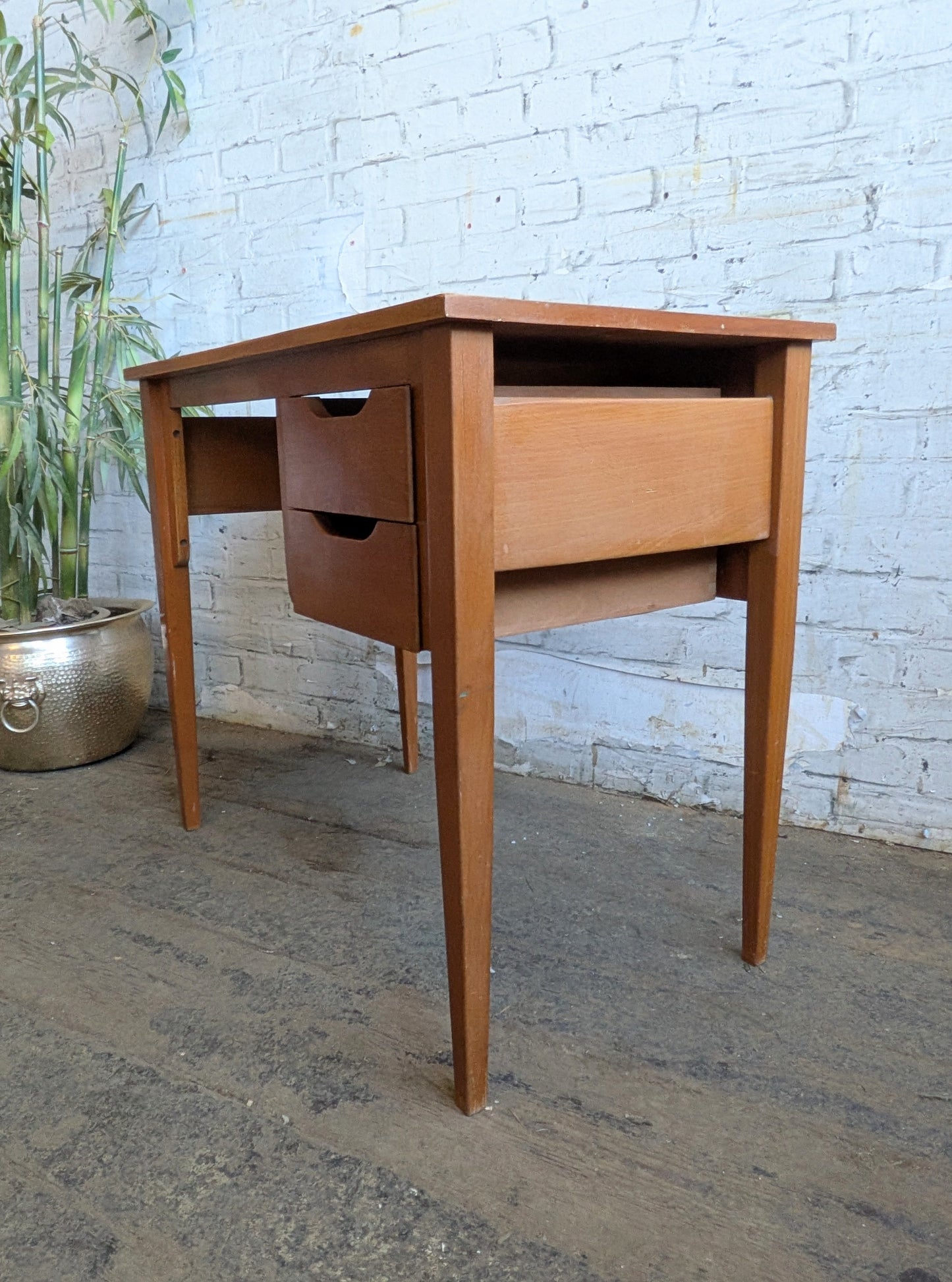 Small Vintage 1960s Mid Century Modern 2 Drawer Desk with Matching Chair