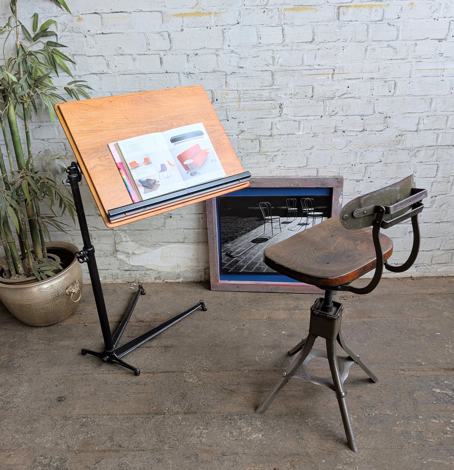 Antique Vintage Adjustable Industrial Artists Workbench Desk Book Reading Table