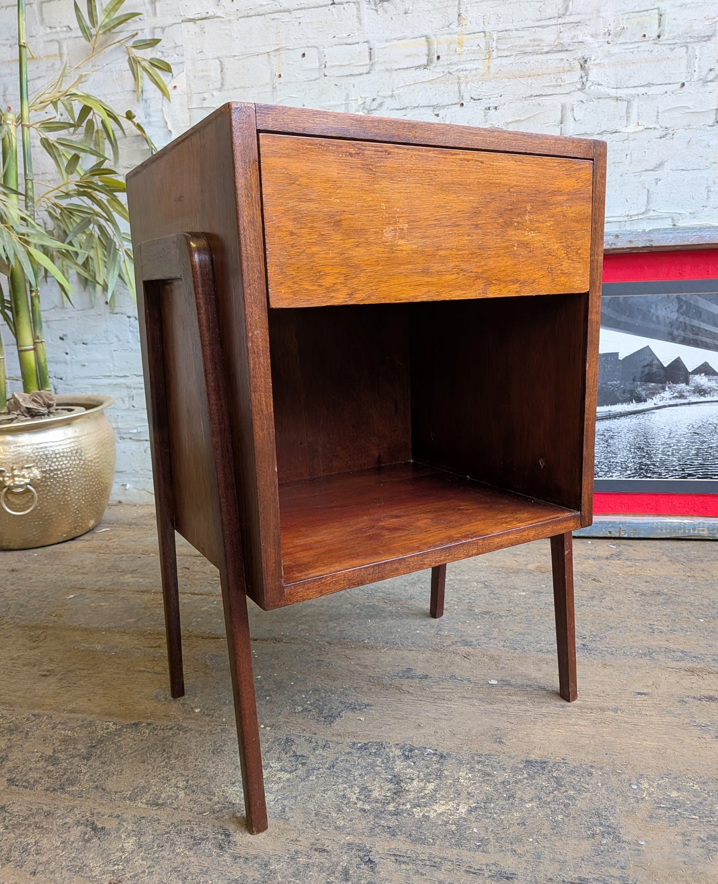 Vintage 1950s 60s Retro Mid Century Modern Side Table Bedside Cabinet with Single Drawer