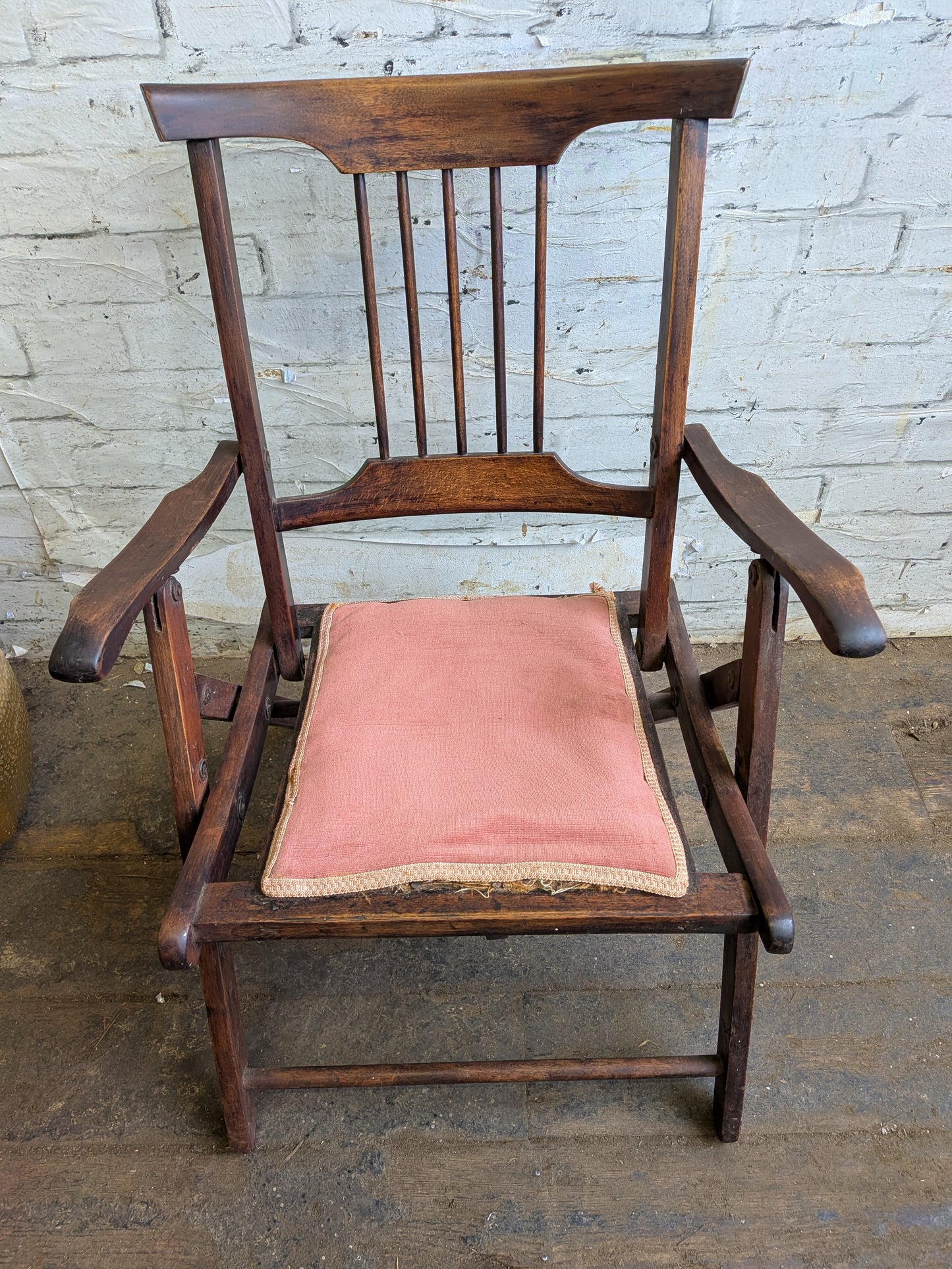 Antique Edwardian Campaign Style Mahogany Folding Chair Hall Bedroom Armchair