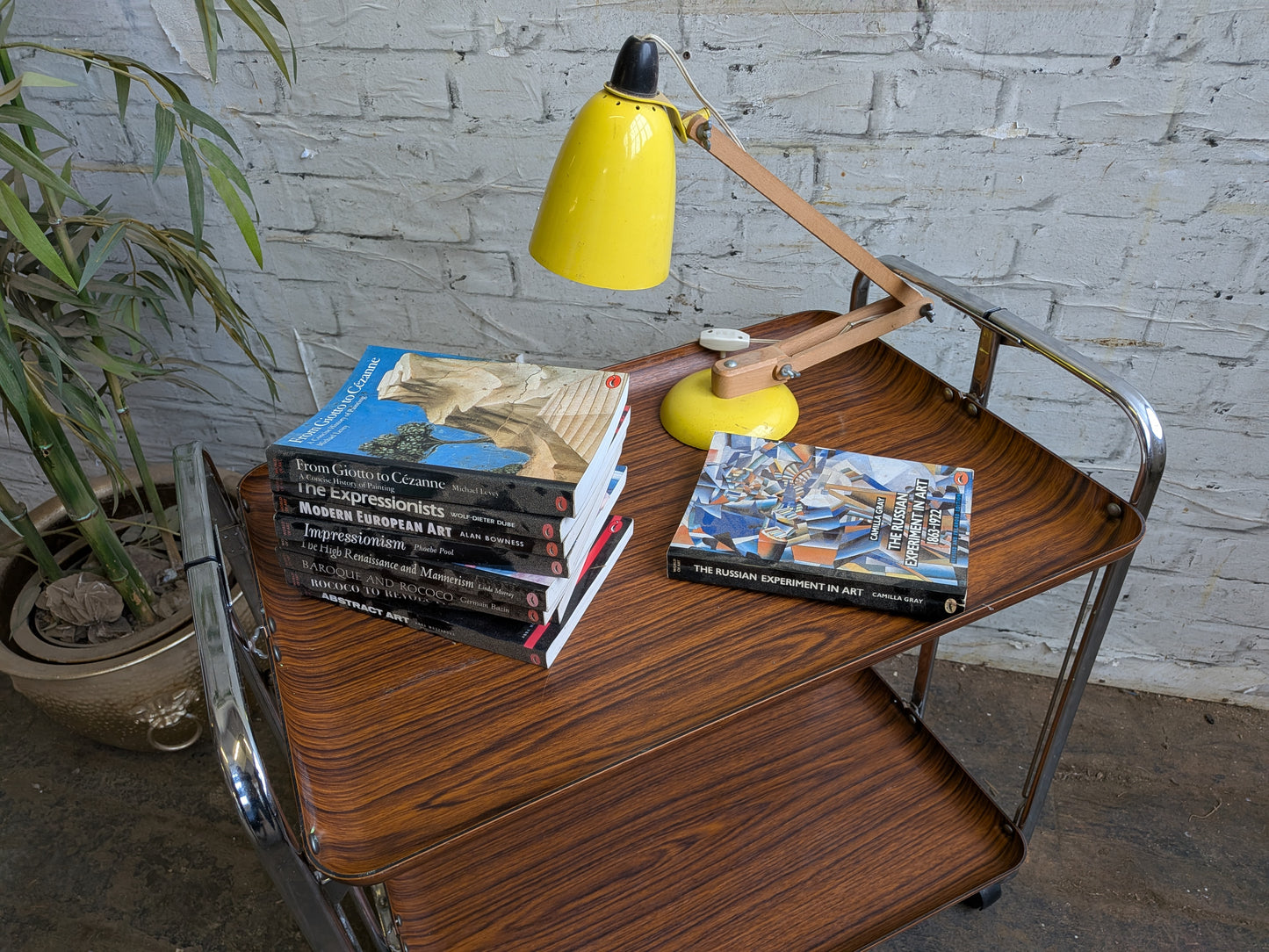 Vintage Retro 1970s Mid Century Modern Formica & Chrome Folding Cocktail Bar Drinks Books Table Trolley.