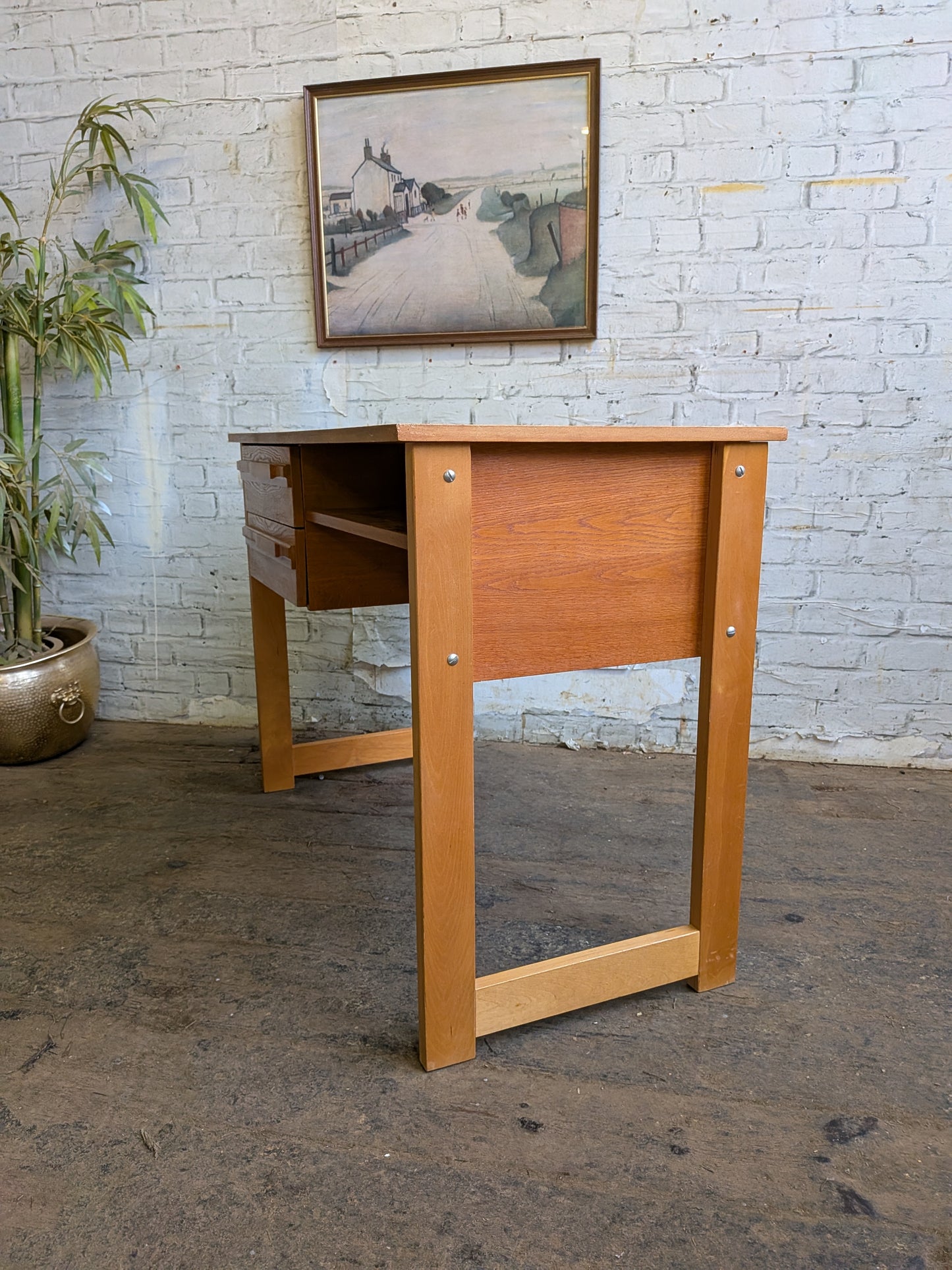 Vintage 70s Retro Mid Century Modern 2 Drawer Work Desk Dressing Vanity Table