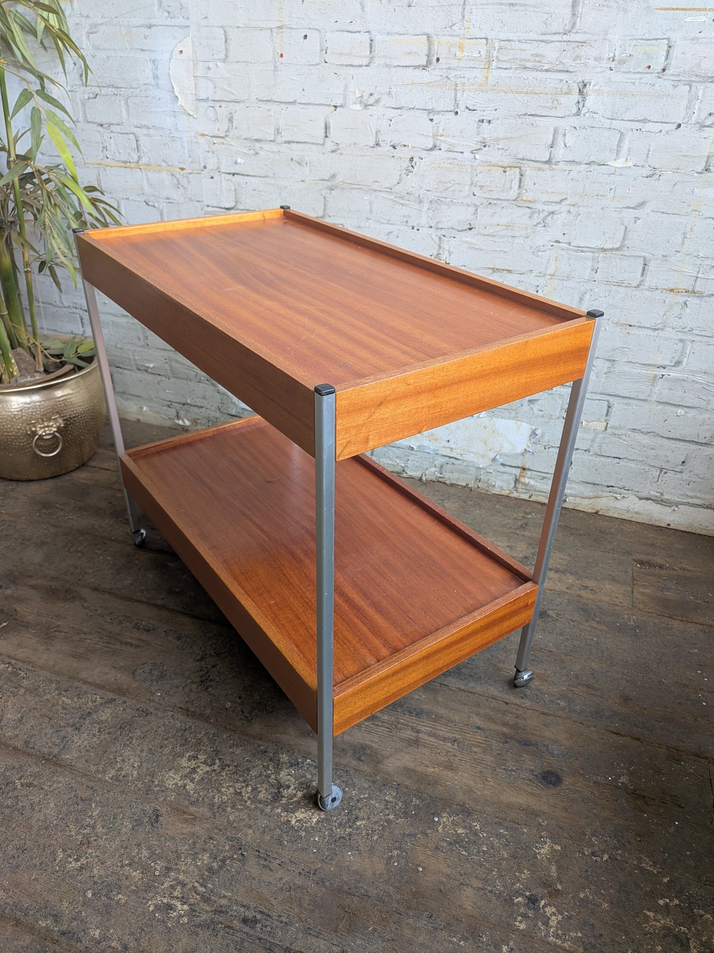 Vintage Mid Century Modern 2 Tier Drinks or Record Player Media Trolley Table