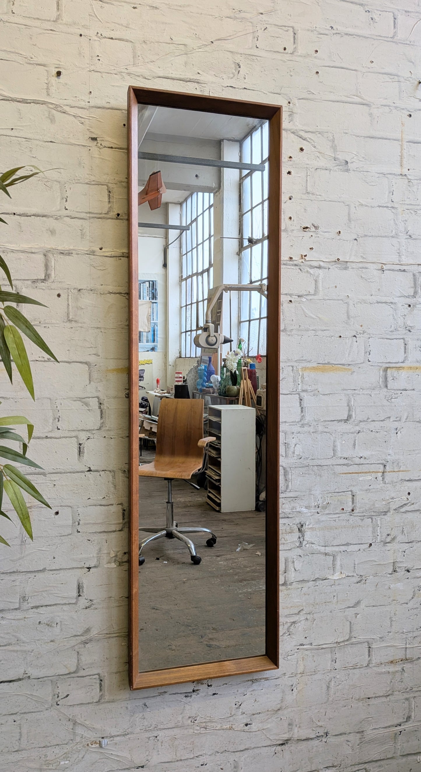 Large Vintage Mid Century Modern Danish Style Teak Wall Mirror