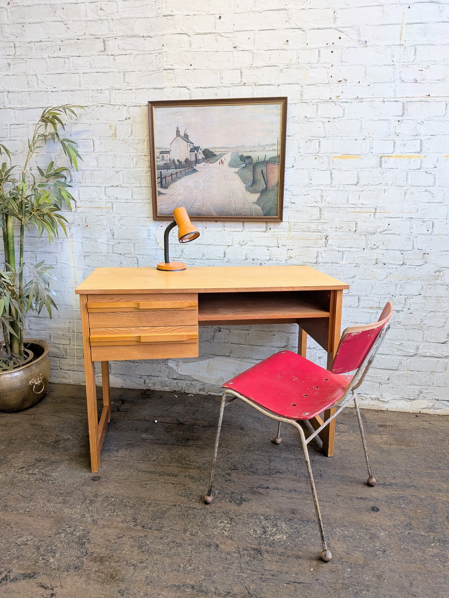 Vintage 70s Retro Mid Century Modern 2 Drawer Work Desk Dressing Vanity Table
