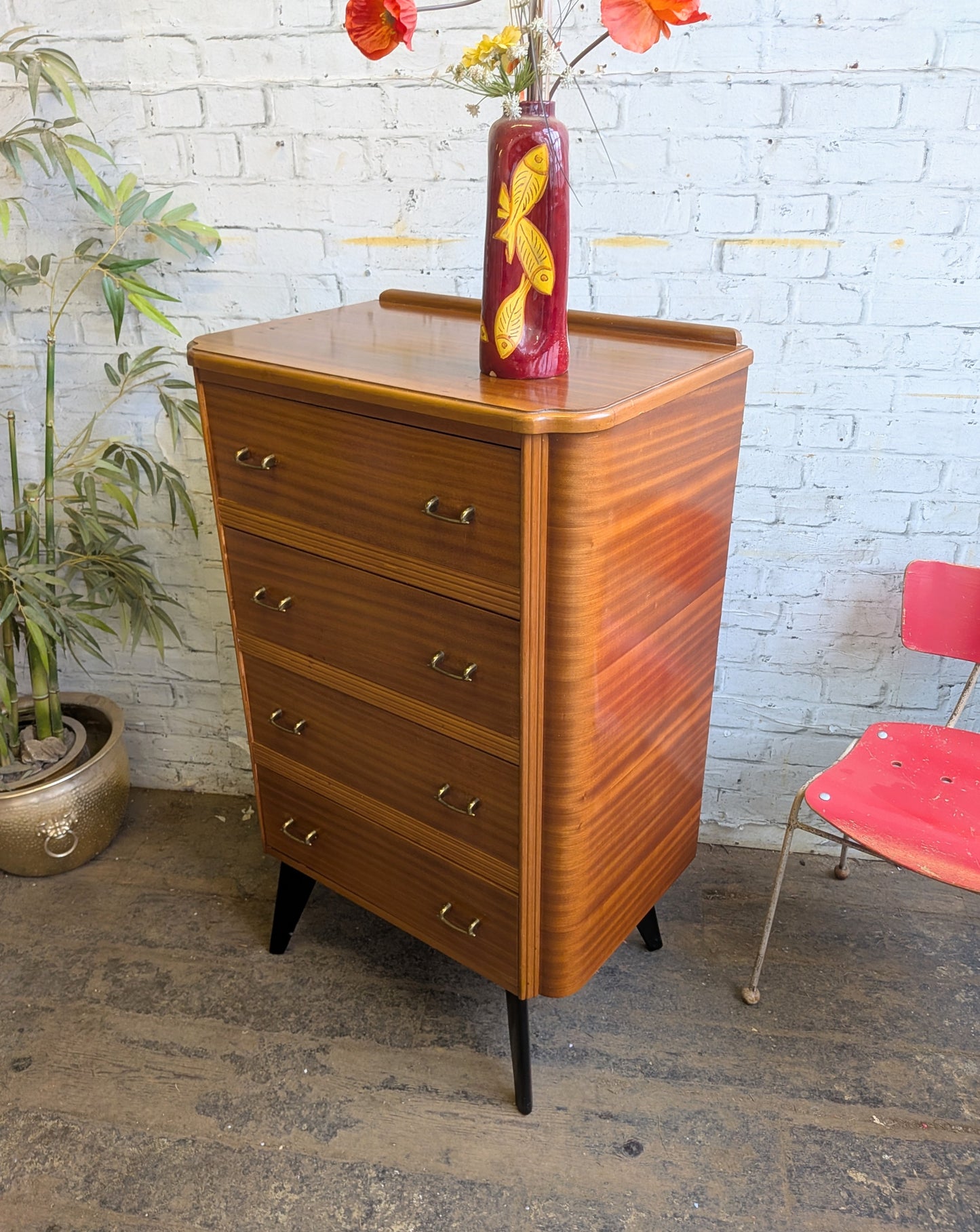 Vintage Retro 50s 60s Mid Century Modern Homeworthy Tallboy Chest of 4 Drawers