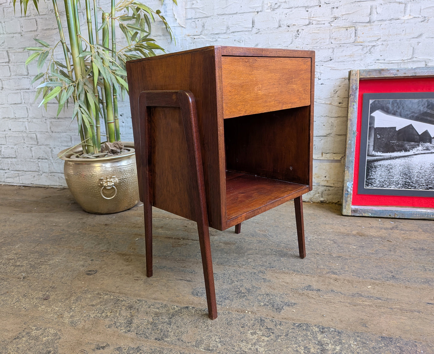 Vintage 1950s 60s Retro Mid Century Modern Side Table Bedside Cabinet with Single Drawer