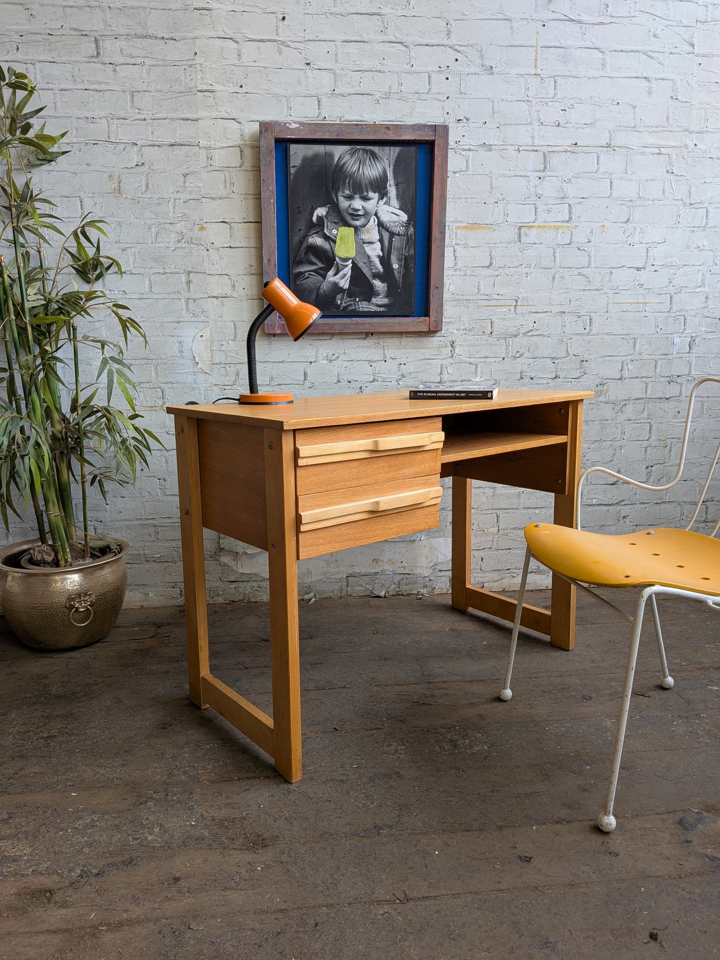 Vintage 70s Retro Mid Century Modern 2 Drawer Work Desk Dressing Vanity Table