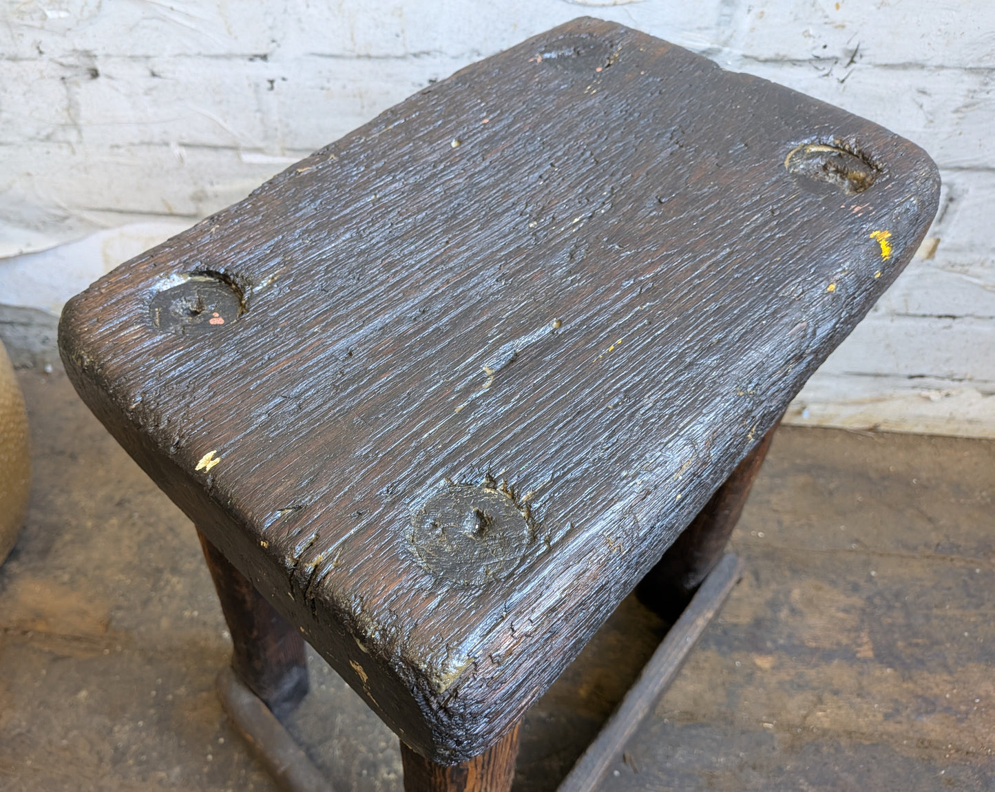 Scarce Antique Primitive Folk Art Industrial Cutlers Style Factory Work Stool