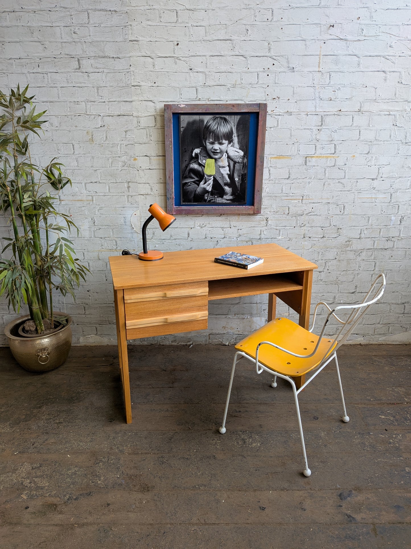 Vintage 70s Retro Mid Century Modern 2 Drawer Work Desk Dressing Vanity Table