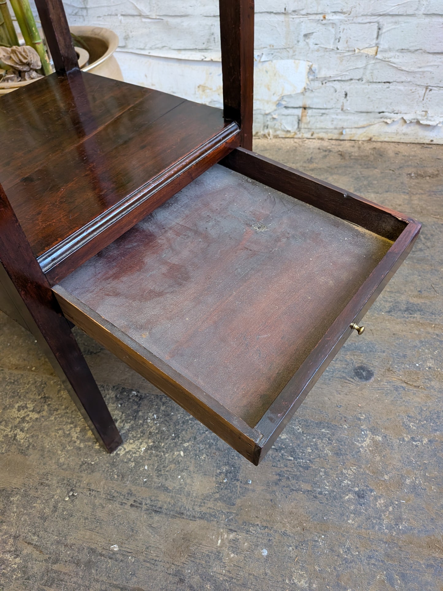 Antique Georgian Mahogany Gents Washstand Bedside Side Plant Table With Drawer