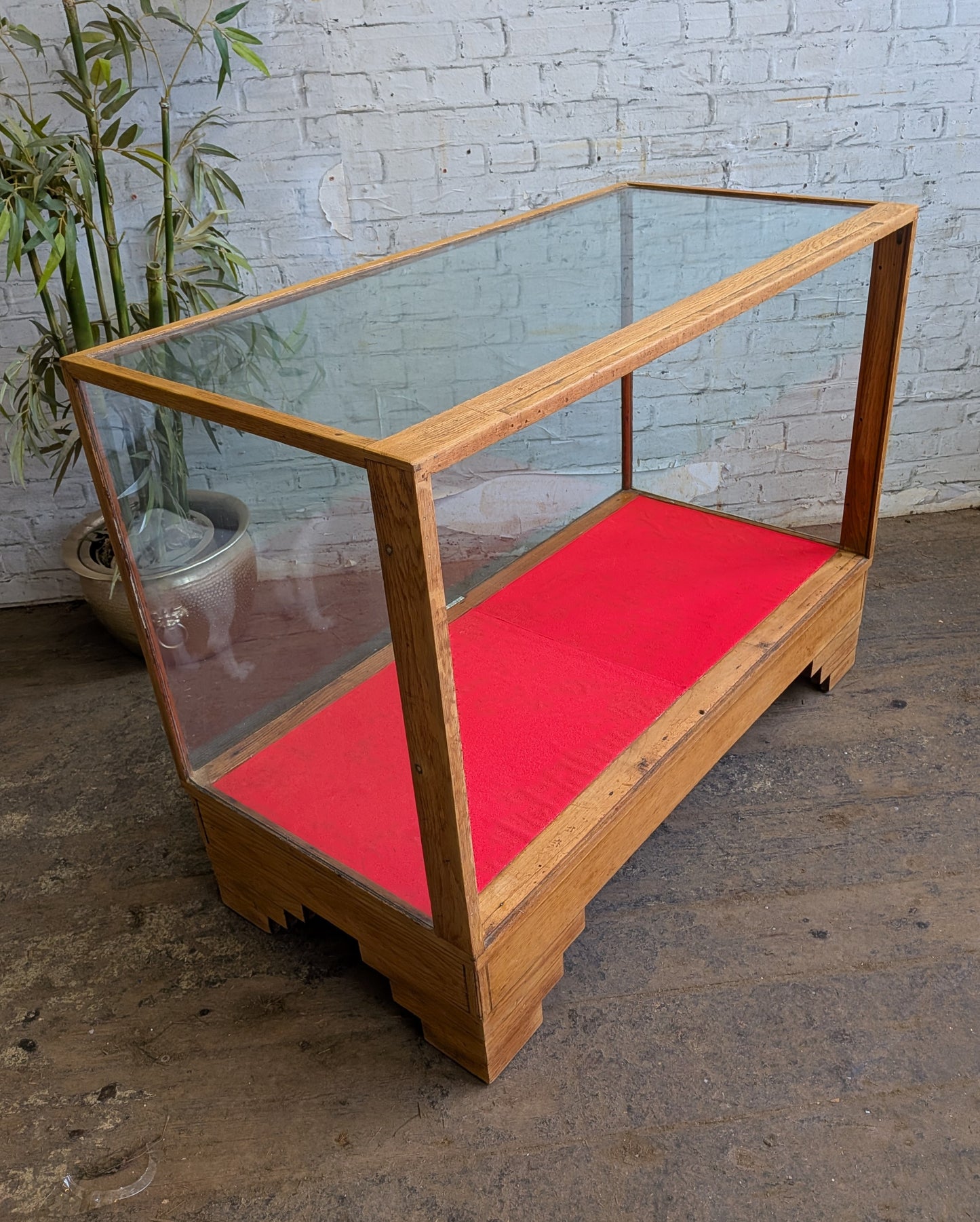 1920s 30s Vintage Art Deco Oak Glazed Haberdashery Shop Display Counter Cabinet