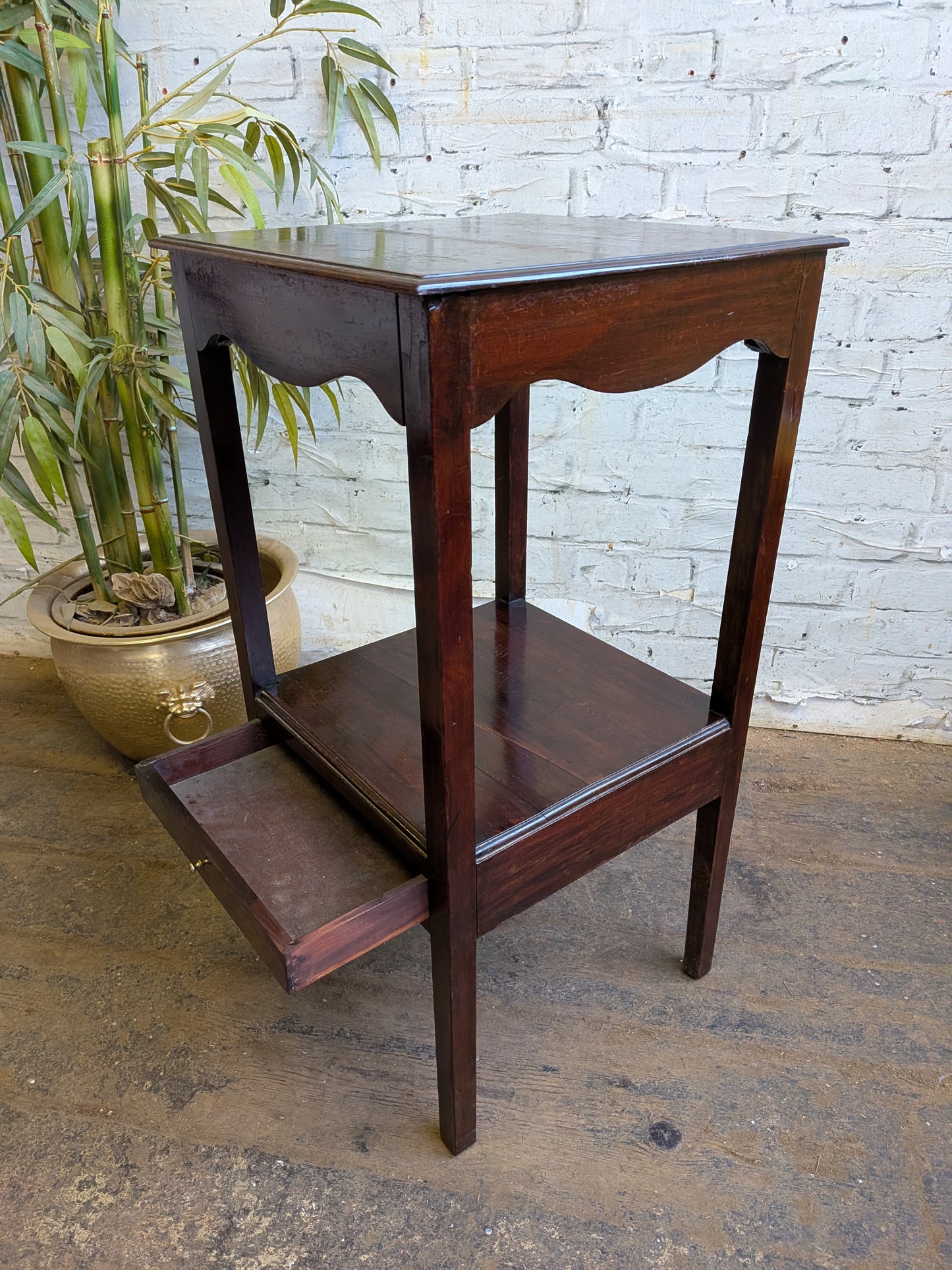 Antique Georgian Mahogany Gents Washstand Bedside Side Plant Table With Drawer