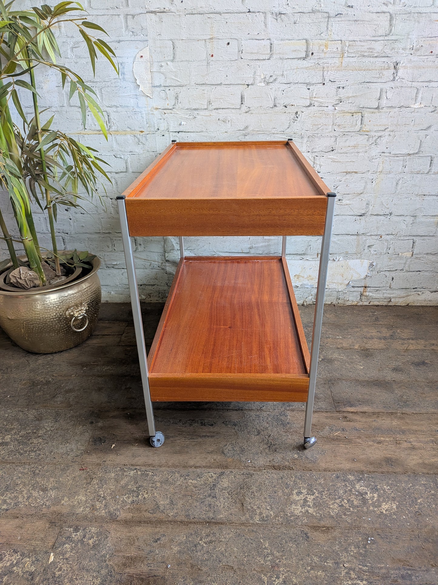 Vintage Mid Century Modern 2 Tier Drinks or Record Player Media Trolley Table