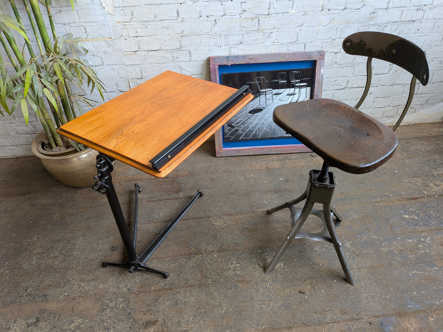 Antique Vintage Adjustable Industrial Artists Workbench Desk Book Reading Table