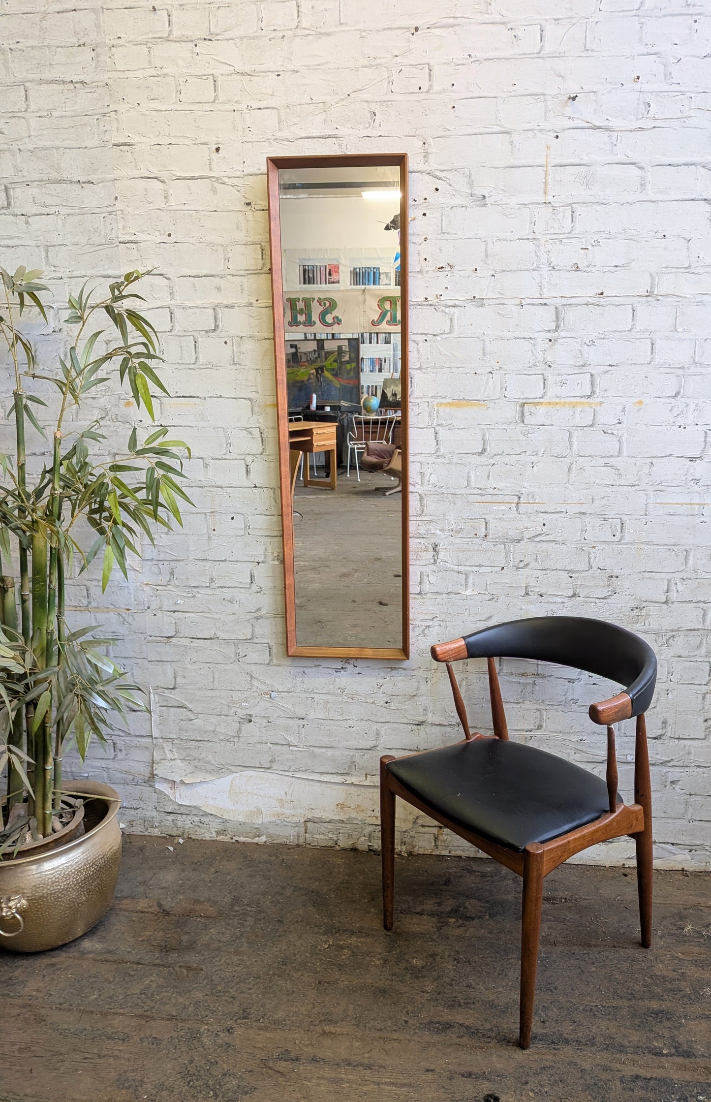 Large Vintage Mid Century Modern Danish Style Teak Wall Mirror