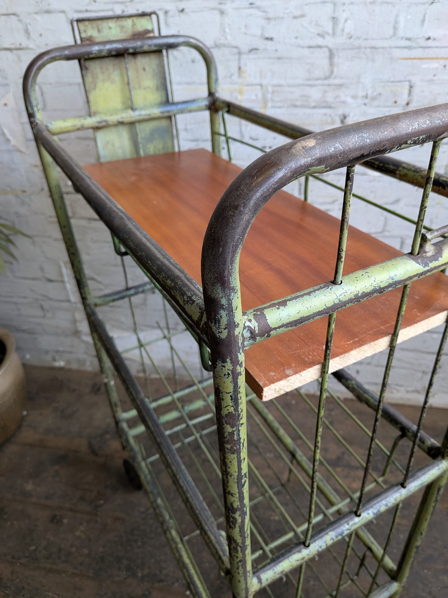 1 x Vintage 50s Mid Century Industrial Factory Steel Book Shelf Shelving Storage Trolley