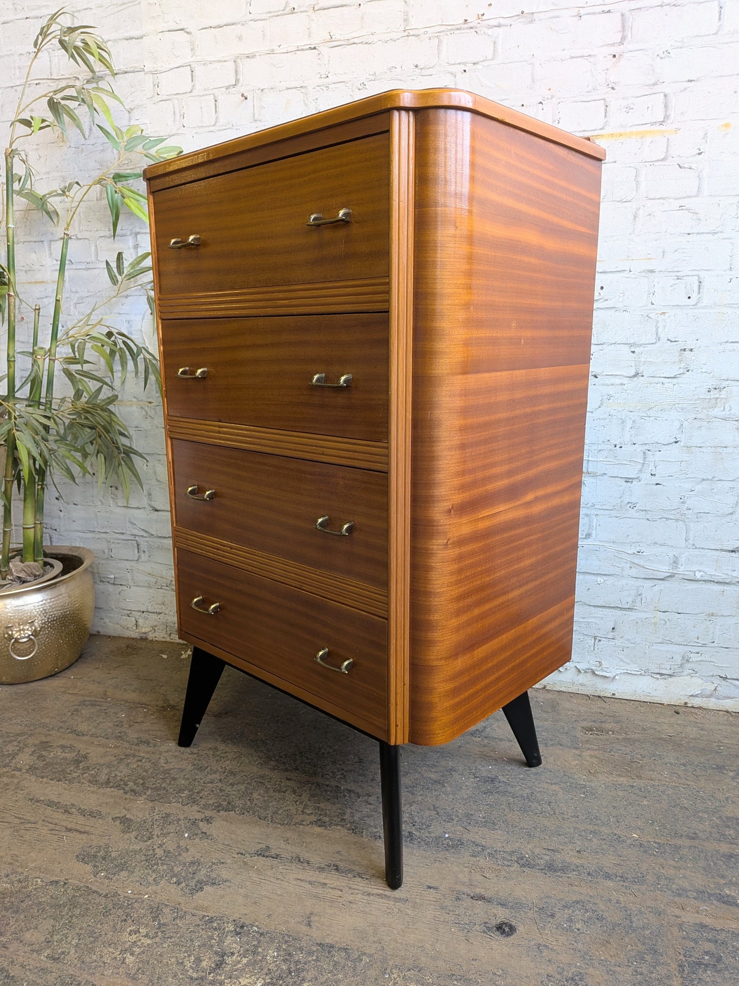Vintage Retro 50s 60s Mid Century Modern Homeworthy Tallboy Chest of 4 Drawers