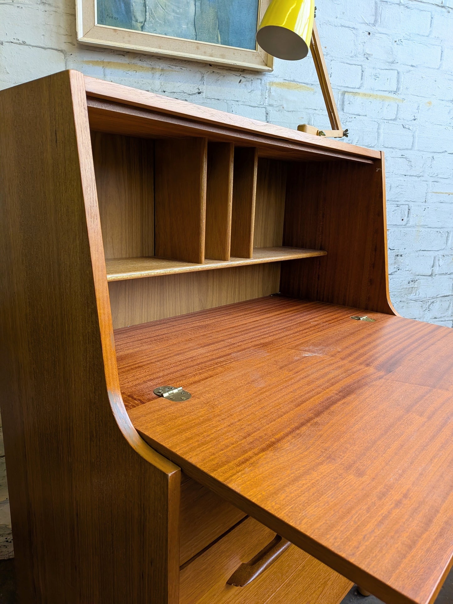 Vintage Retro 1960s 70s Mid Century Modern Teak 3 Drawer Writing Desk Bureau