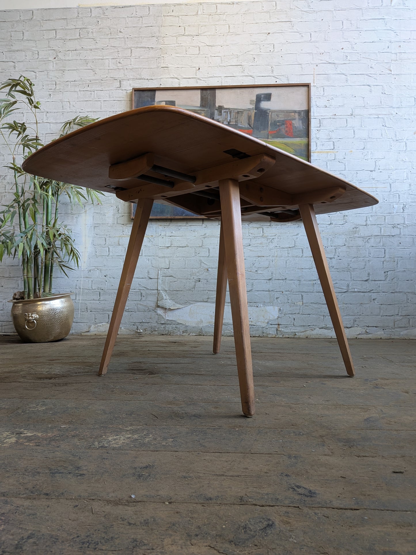 4 Mid Century Modern Ercol All Purpose Chairs and Ercol Drop Leaf Kitchen Bistro Cafe Dining Table