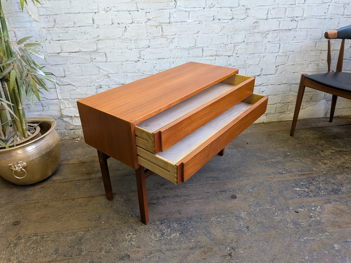 Vintage 60s Mid Century Modern Danish Niels Clausen NC Mobler Chest of 2 Drawers Side Table
