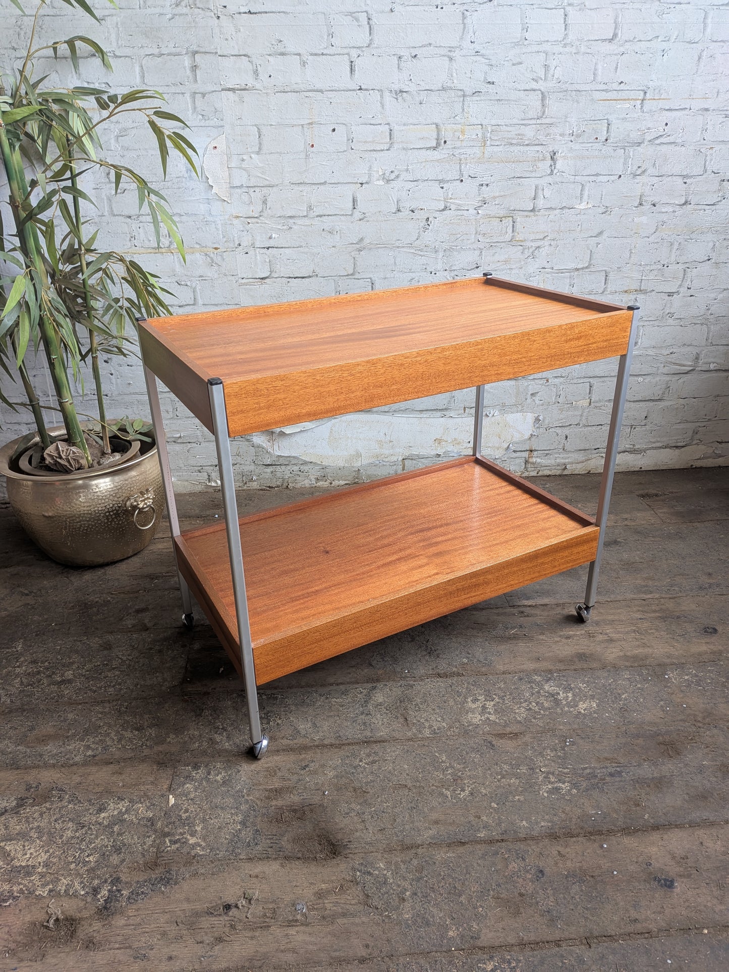 Vintage Mid Century Modern 2 Tier Drinks or Record Player Media Trolley Table