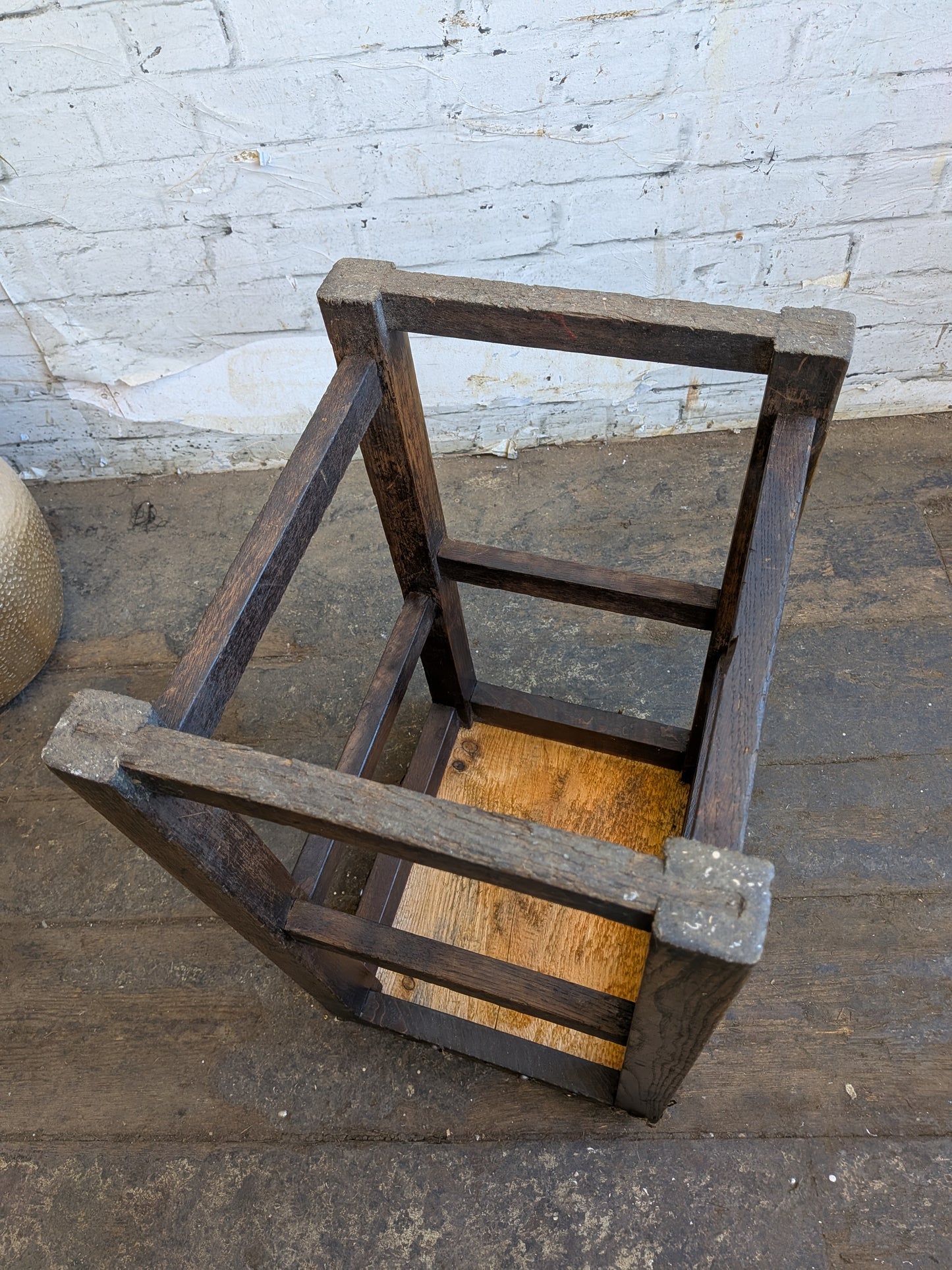 Vintage Oak Folk Art Industrial Factory Machinists Work Lab Stool With Leather Seat