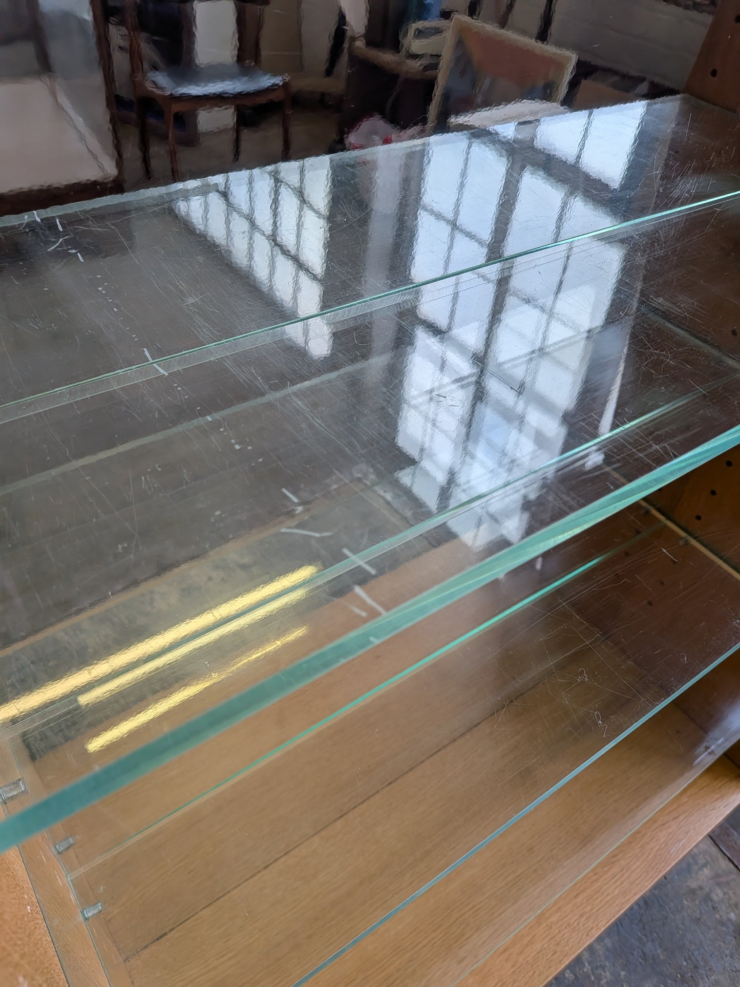 Vintage Retro Oak 4 Shelf Shop Haberdashery Table Top Display Shelving Unit.