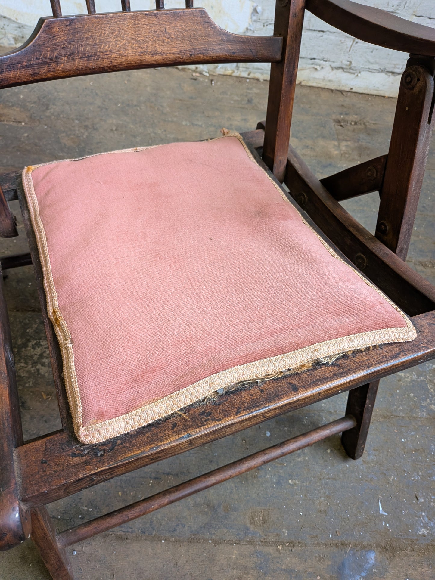 Antique Edwardian Campaign Style Mahogany Folding Chair Hall Bedroom Armchair
