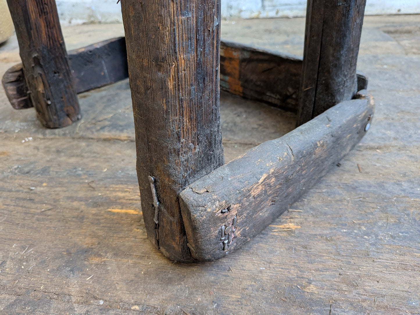 Scarce Antique Primitive Folk Art Industrial Cutlers Style Factory Work Stool