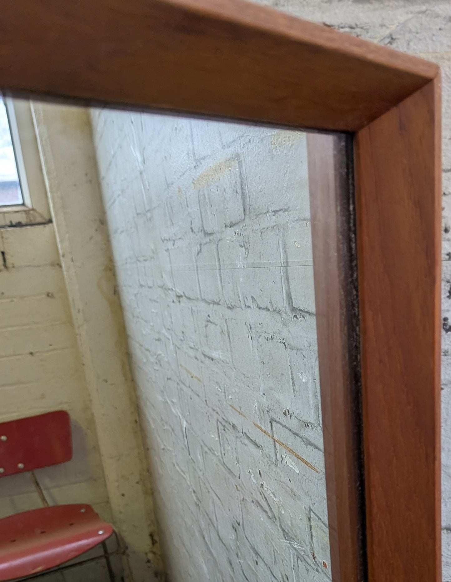 Large Vintage Mid Century Modern Danish Style Teak Wall Mirror