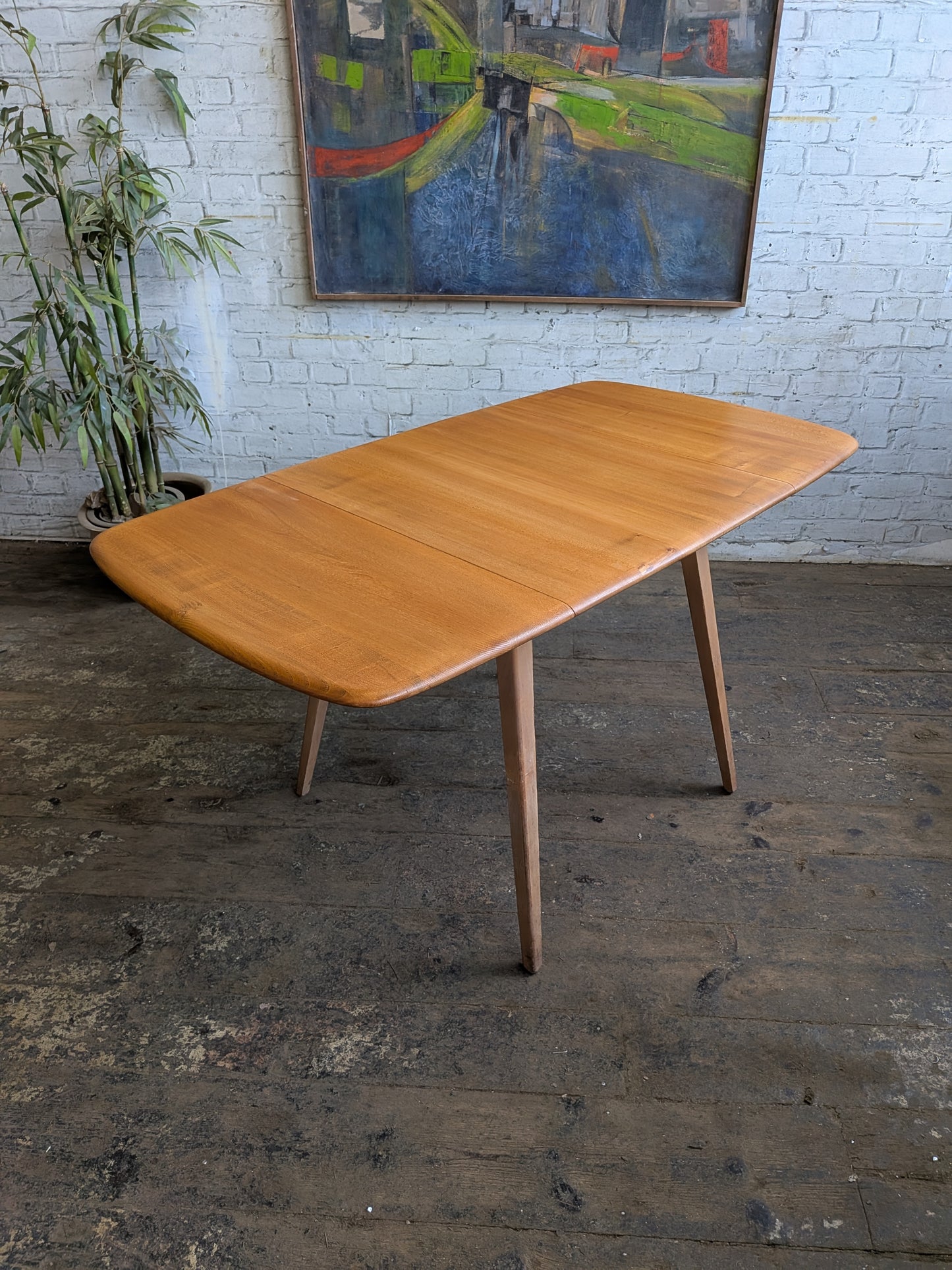 4 Mid Century Modern Ercol All Purpose Chairs and Ercol Drop Leaf Kitchen Bistro Cafe Dining Table