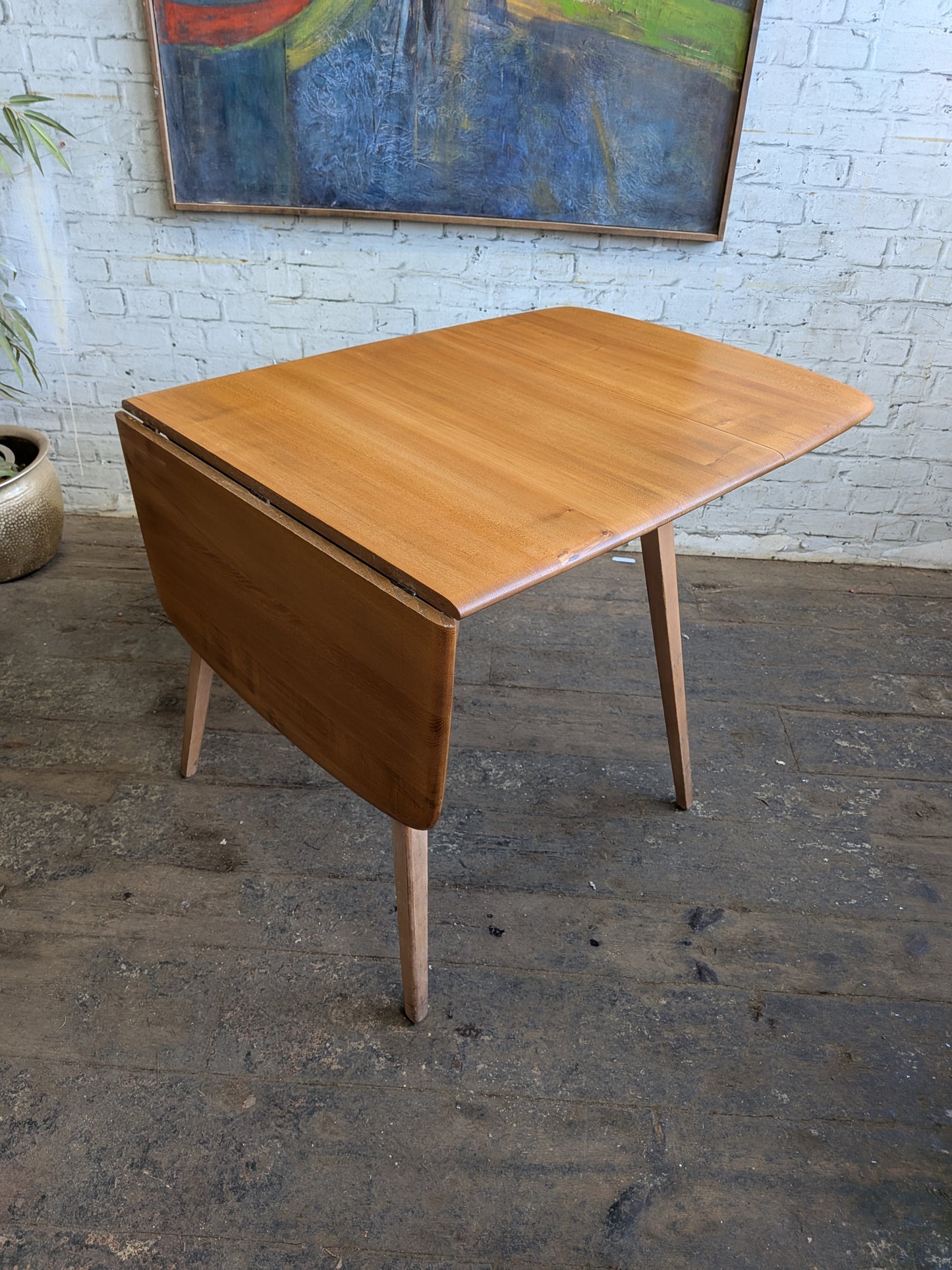 4 Mid Century Modern Ercol All Purpose Chairs and Ercol Drop Leaf Kitchen Bistro Cafe Dining Table