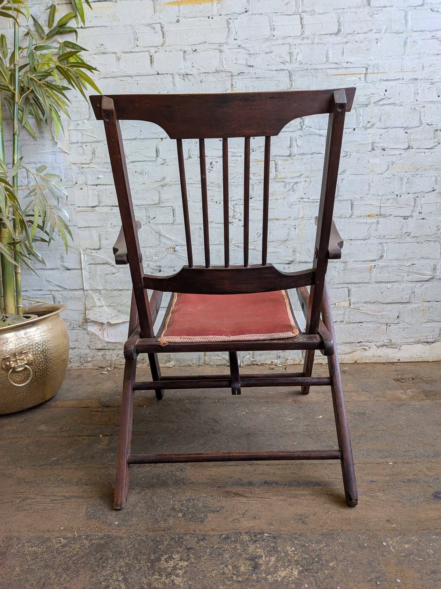 Antique Edwardian Campaign Style Mahogany Folding Chair Hall Bedroom Armchair